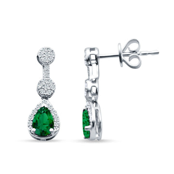 Drop Dangle Pear Stud Earrings Green Emerald CZ 925 Sterling Silver wholesale